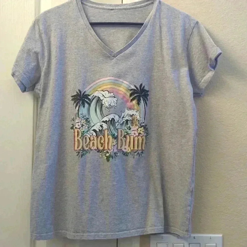 Women's V Neck Graphic T-shirts Beach Bum